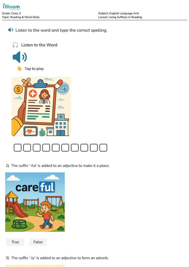 Free Using Suffixes in Reading Worksheets for Class 3 | iBloom