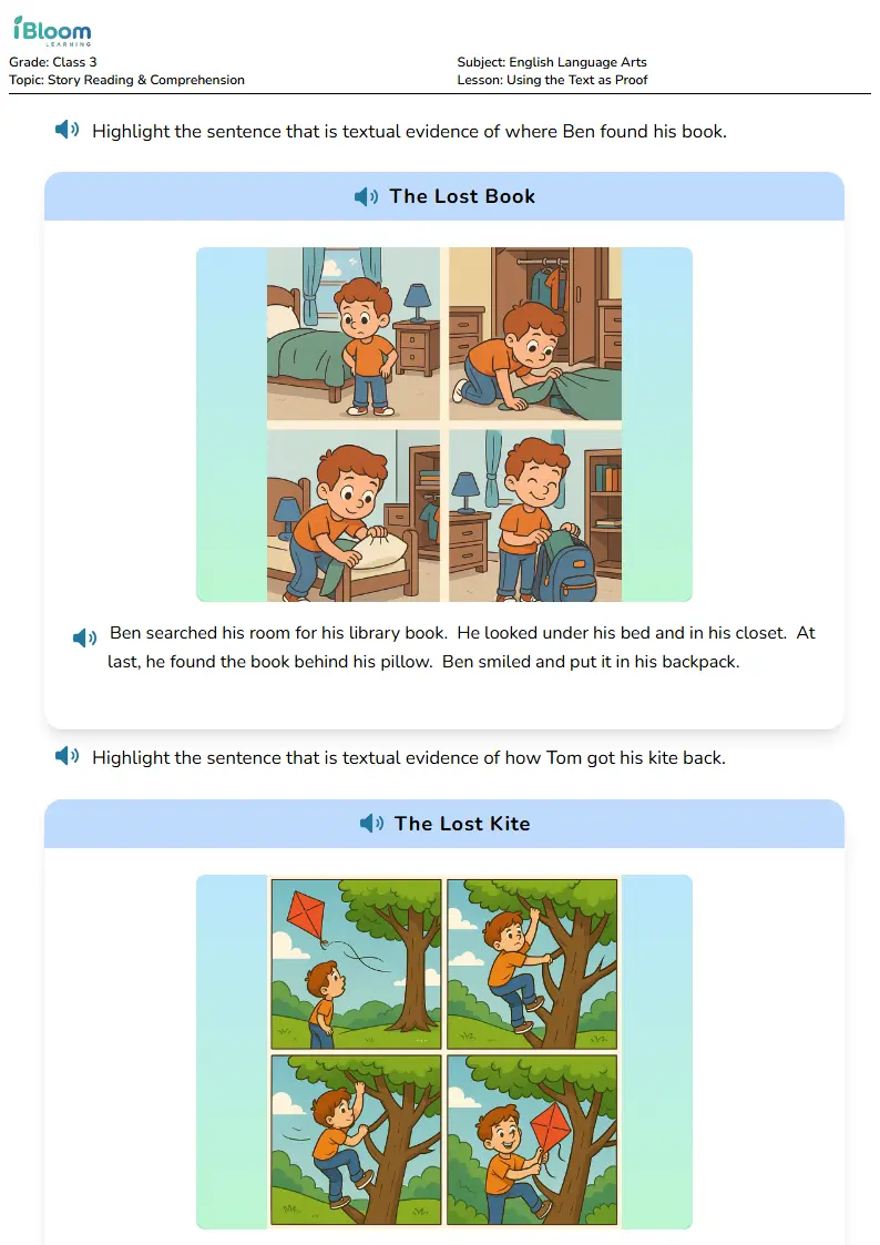 Free Using the Text as Proof Worksheets for Class 3 | iBloom