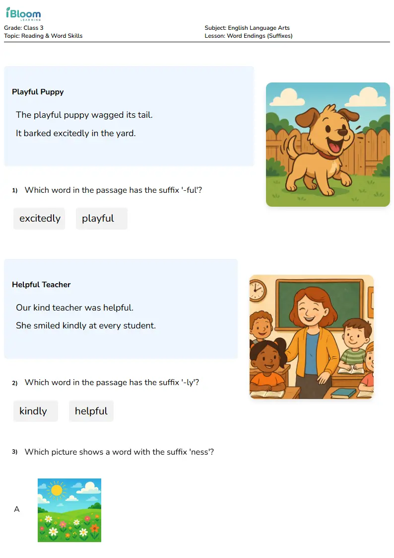 Free Word Endings (Suffixes) Worksheets for Class 3 | iBloom