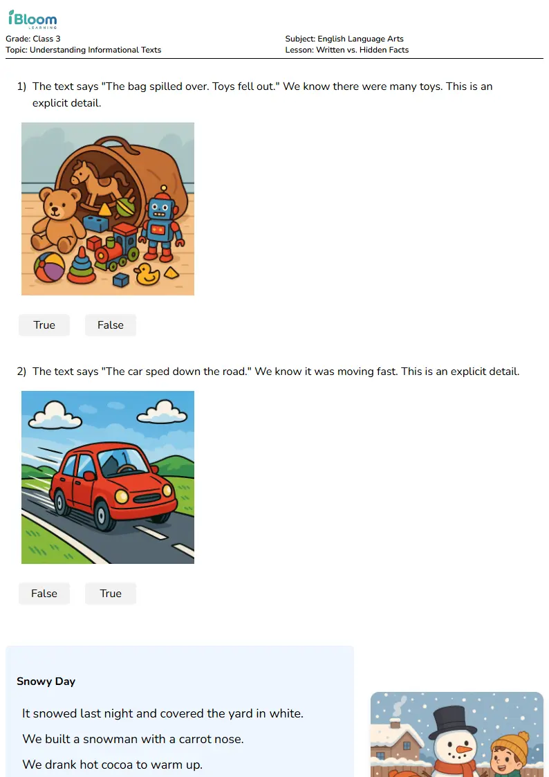 Free Written vs. Hidden Facts Worksheets for Class 3 | iBloom