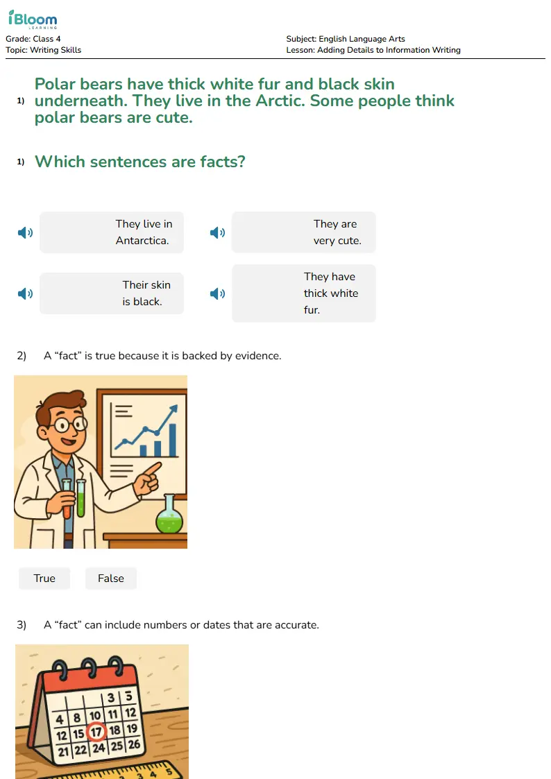 Free Adding Details to Information Writing Worksheets for Class 4