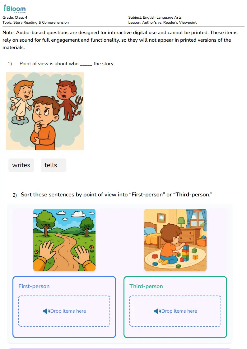 Free Author's vs. Reader's Viewpoint Worksheets for Class 4