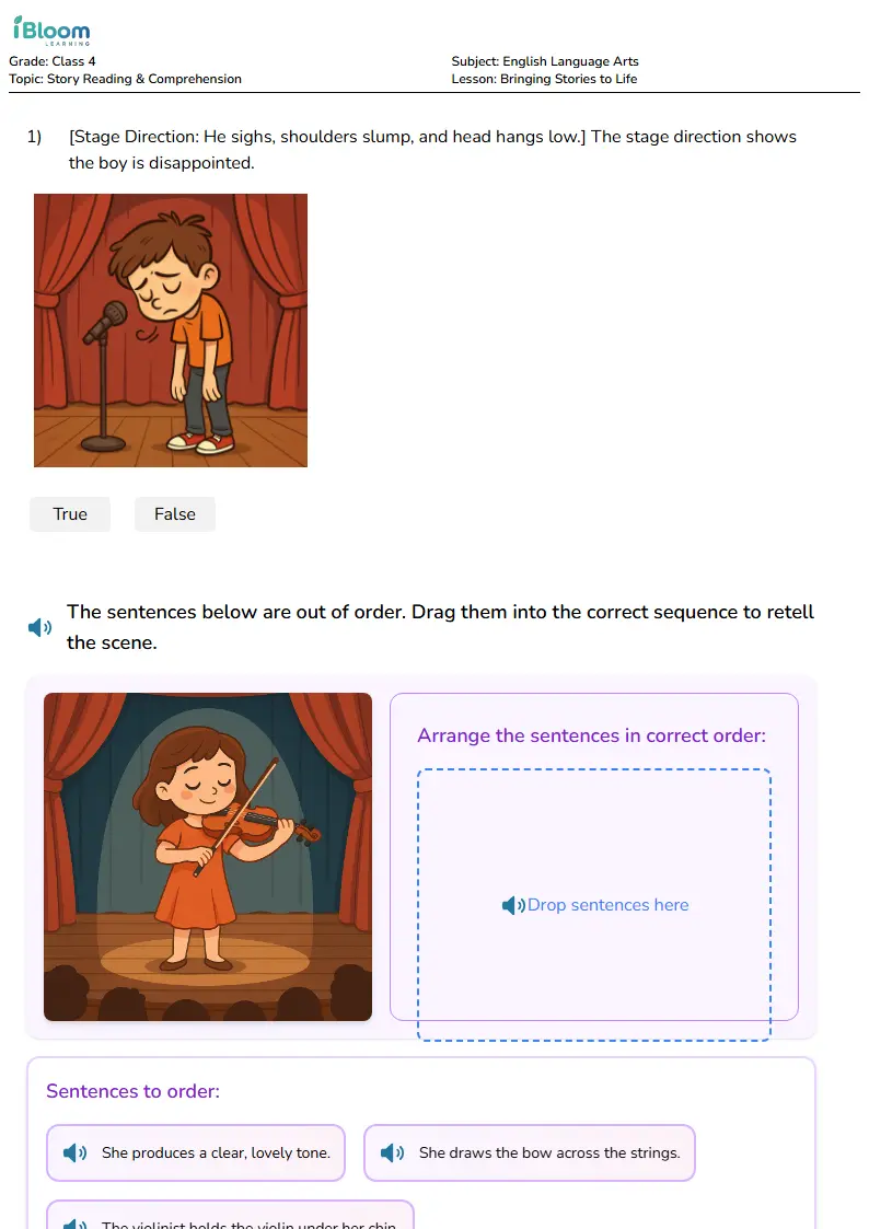 Free Bringing Stories to Life Worksheets for Class 4