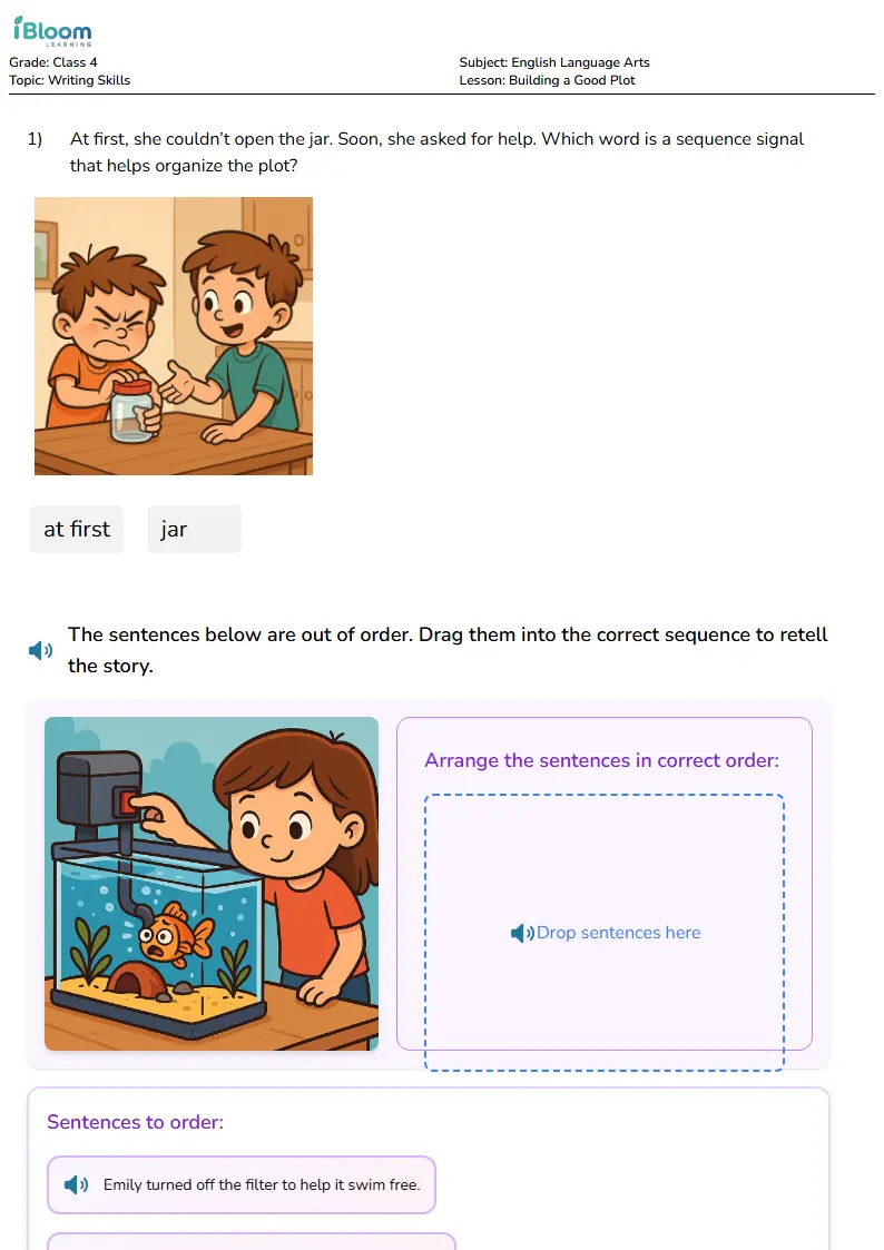 Free Building a Good Plot Worksheets for Class 4