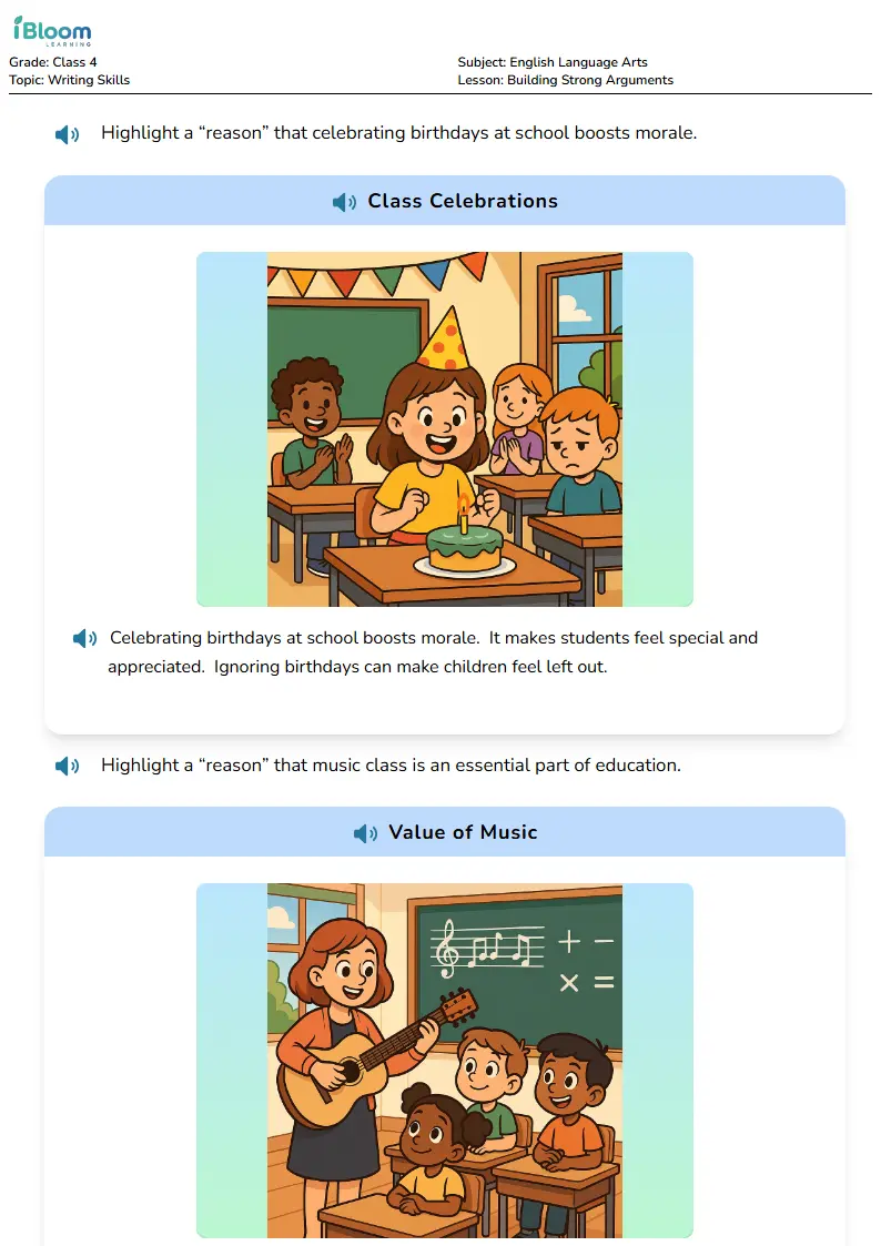 Free Building Strong Arguments Worksheets for Class 4
