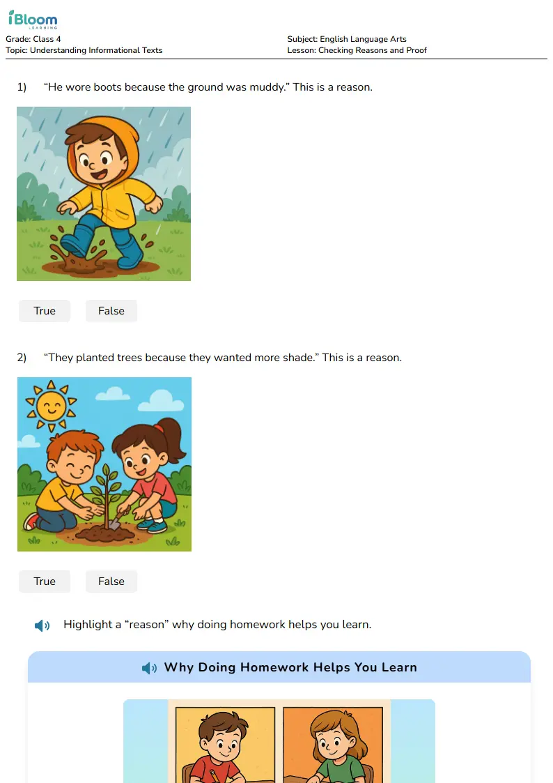 Free Checking Reasons and Proof Worksheets for Class 4