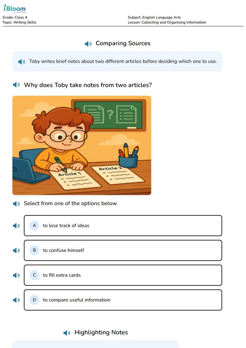 Free Collecting and Organizing Information Worksheets for Class 4