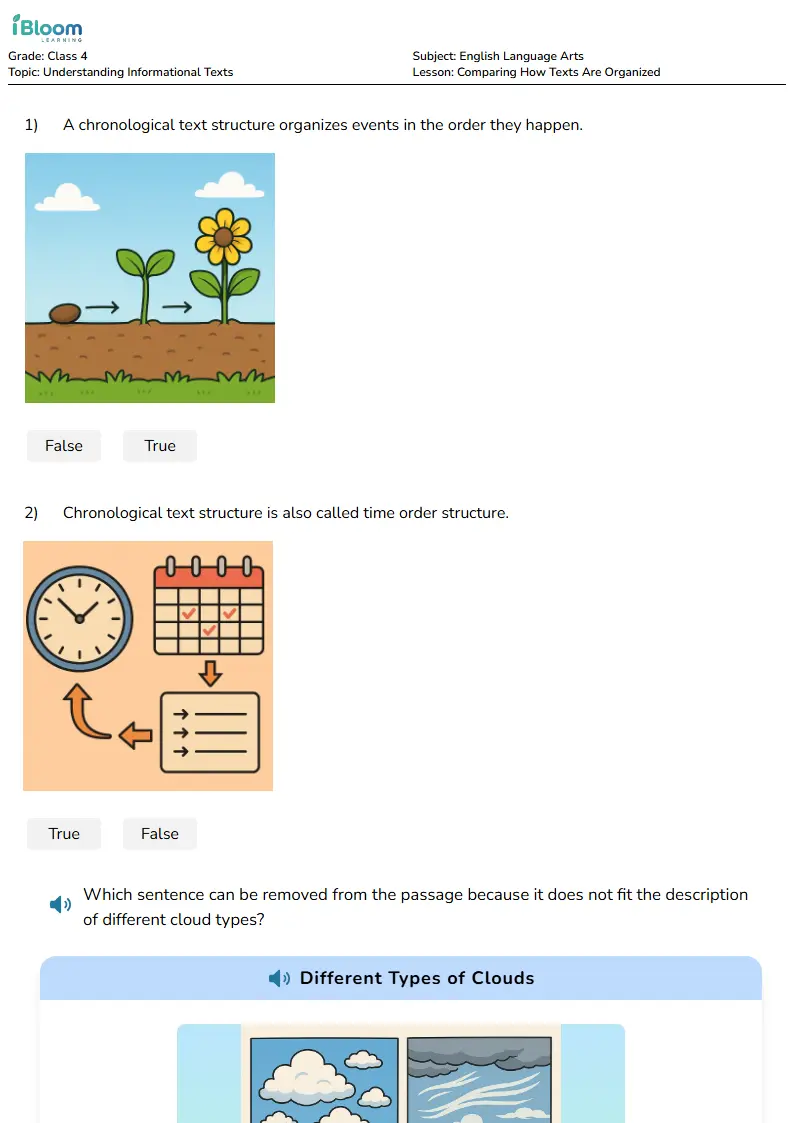 Free Comparing How Texts Are Organized Worksheets for Class 4