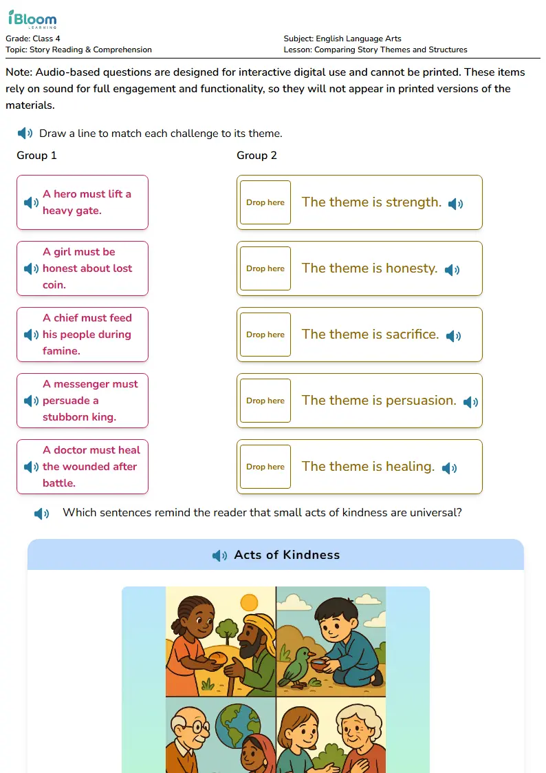 Free Comparing Story Themes and Structures Worksheets for Class 4