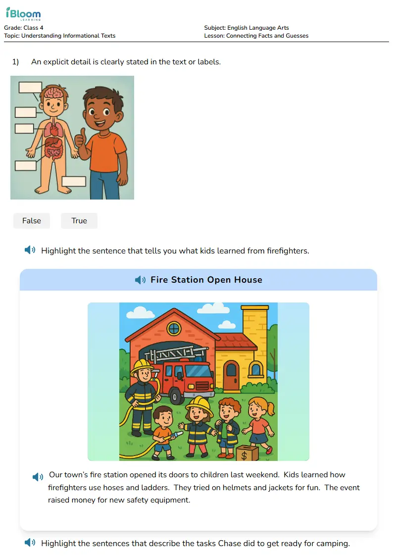 Free Connecting Facts and Guesses Worksheets for Class 4