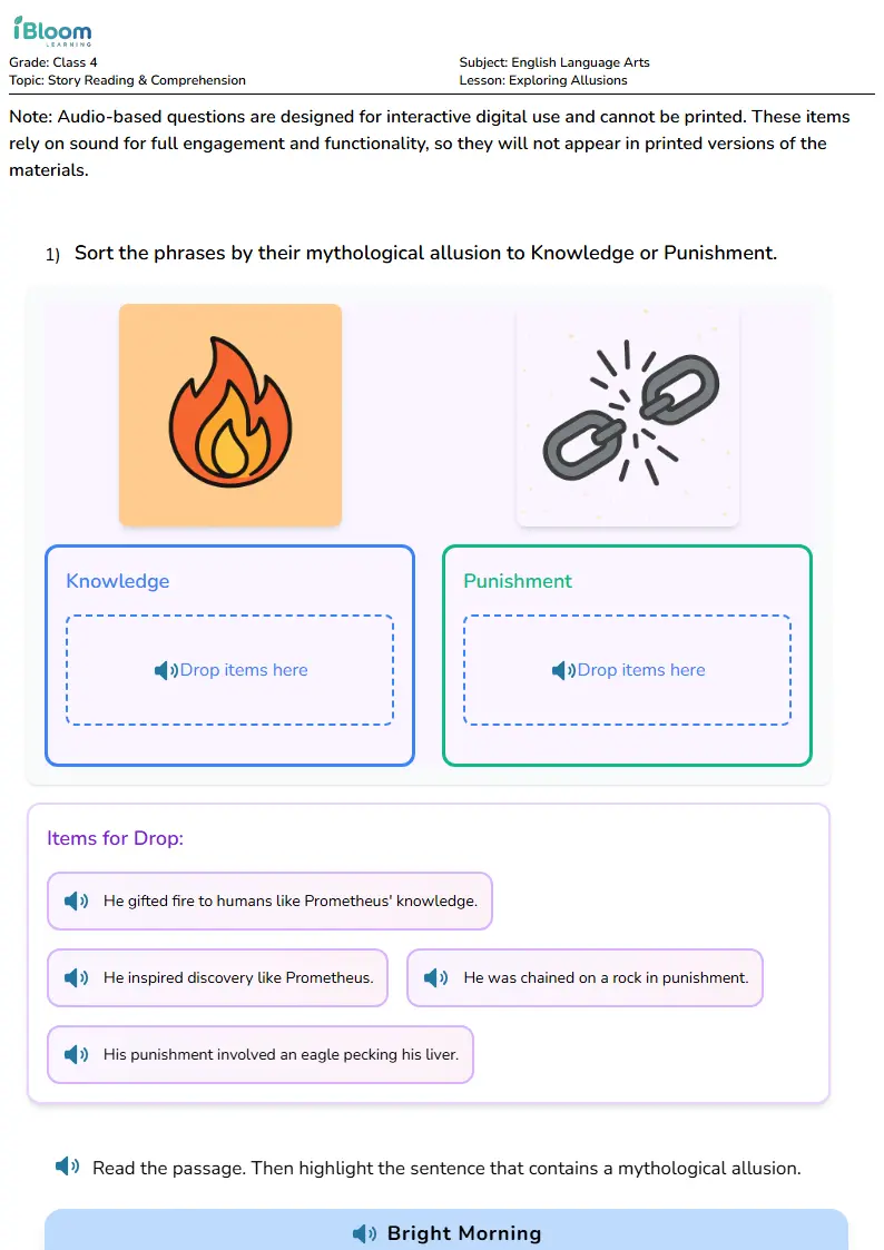 Free Exploring Allusions Worksheets for Class 4