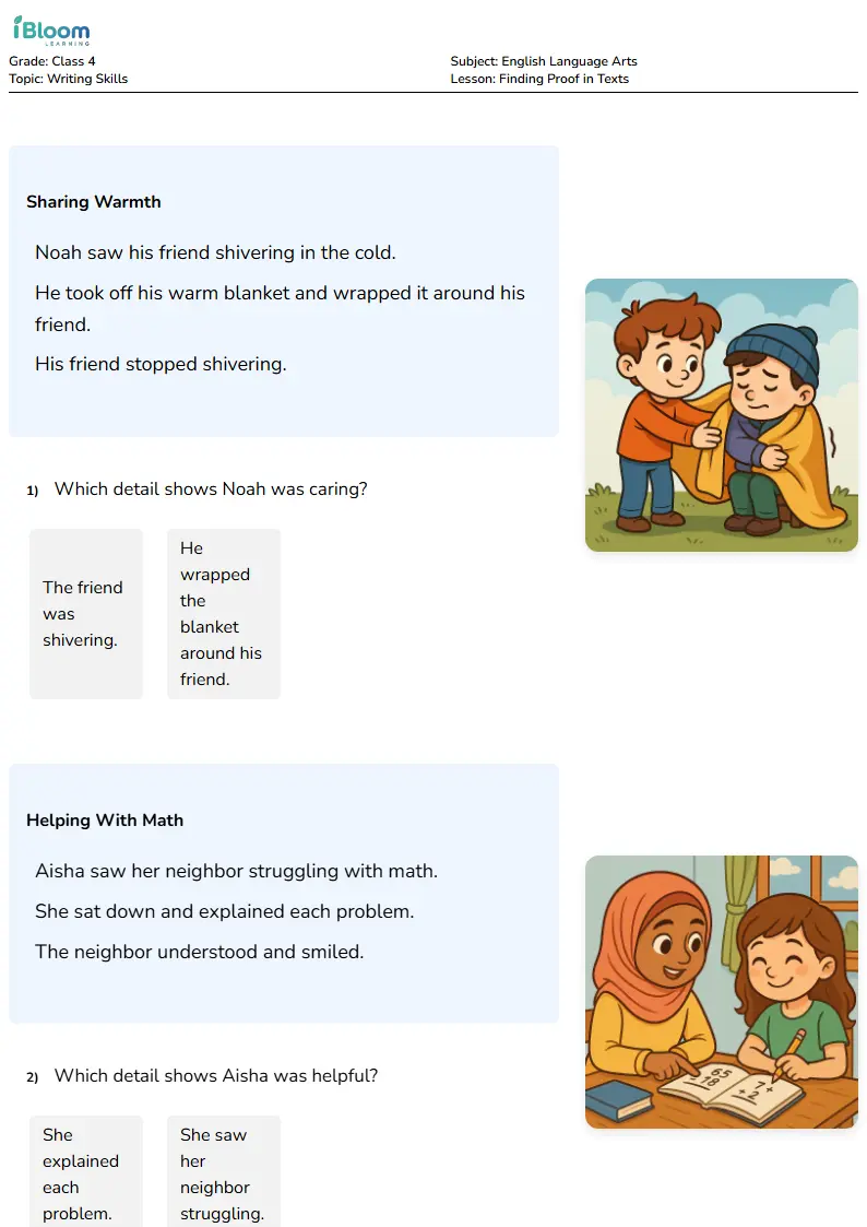 Free Finding Proof in Texts Worksheets for Class 4