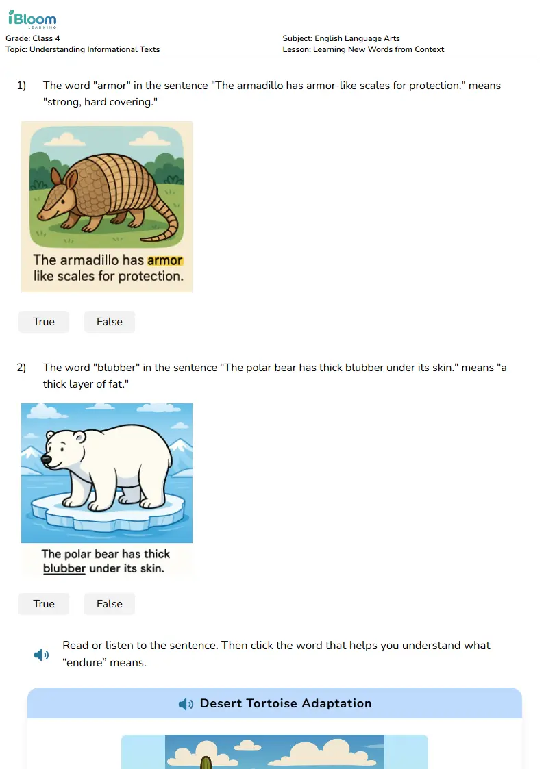 Free Learning New Words from Context Worksheets for Class 4 | iBloom