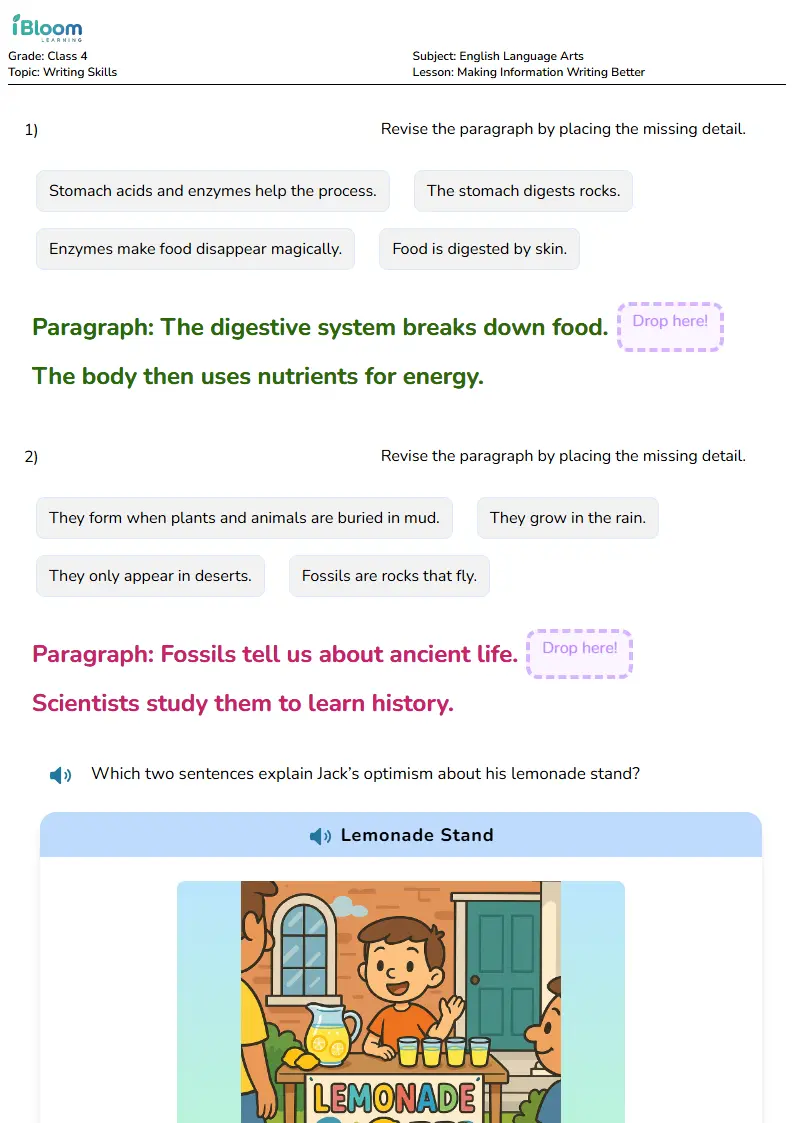 Free Making Information Writing Better Worksheets for Class 4 | iBloom