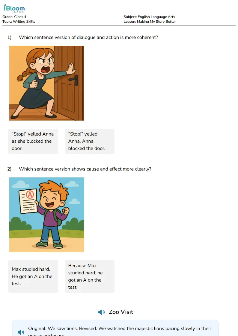 Free Making My Story Better Worksheets for Class 4 | iBloom