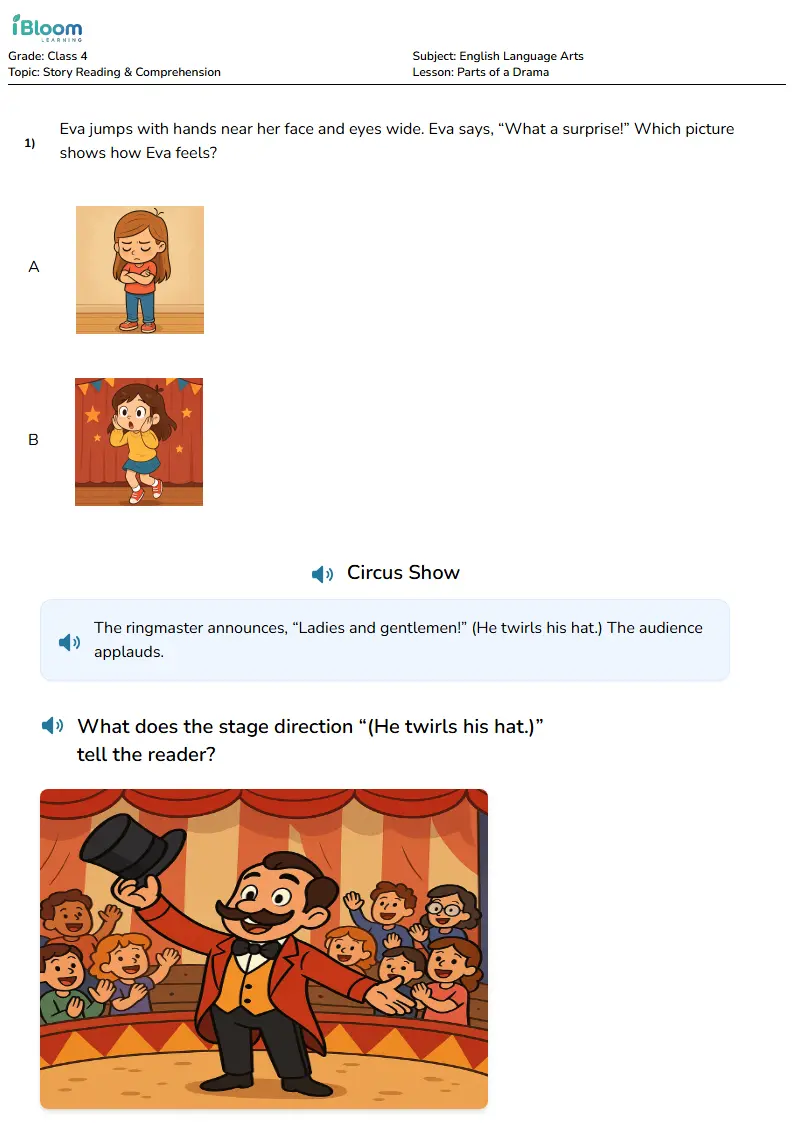 Free Parts of a Drama Worksheets for Class 4 | iBloom