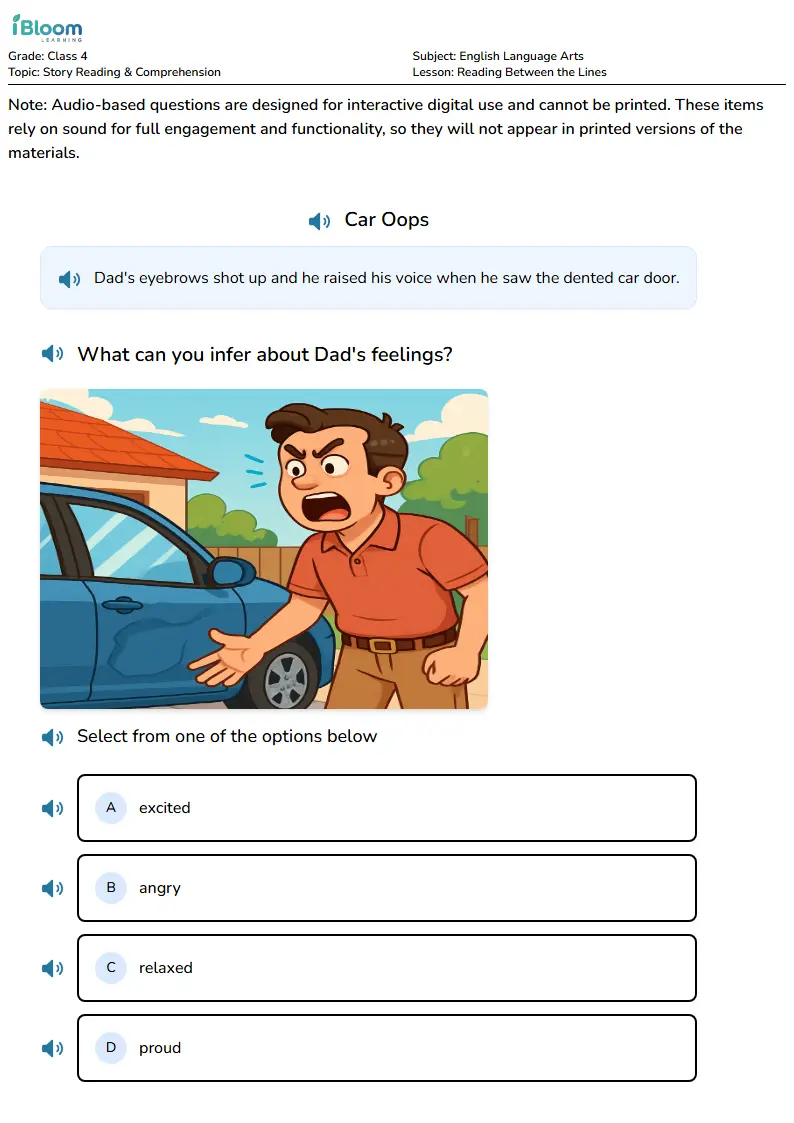 Free Reading Between the Lines Worksheets for Class 4 | iBloom