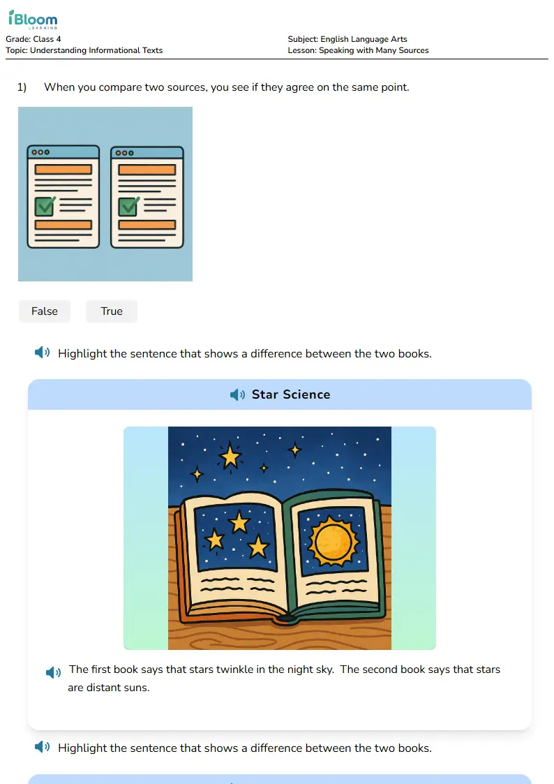 Free Speaking with Many Sources Worksheets for Class 4 | iBloom
