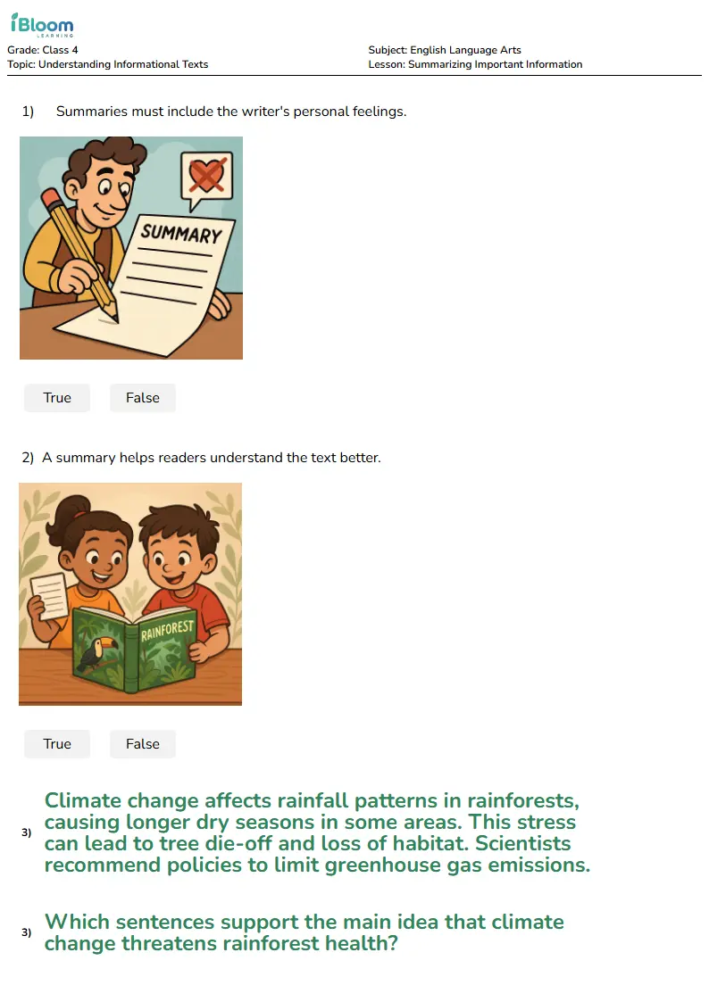 Summarising Important Information | Class 4