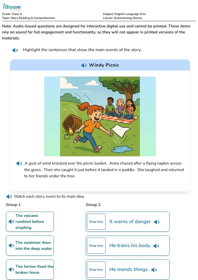 Free Summarizing Stories Worksheets for Class 4 | iBloom