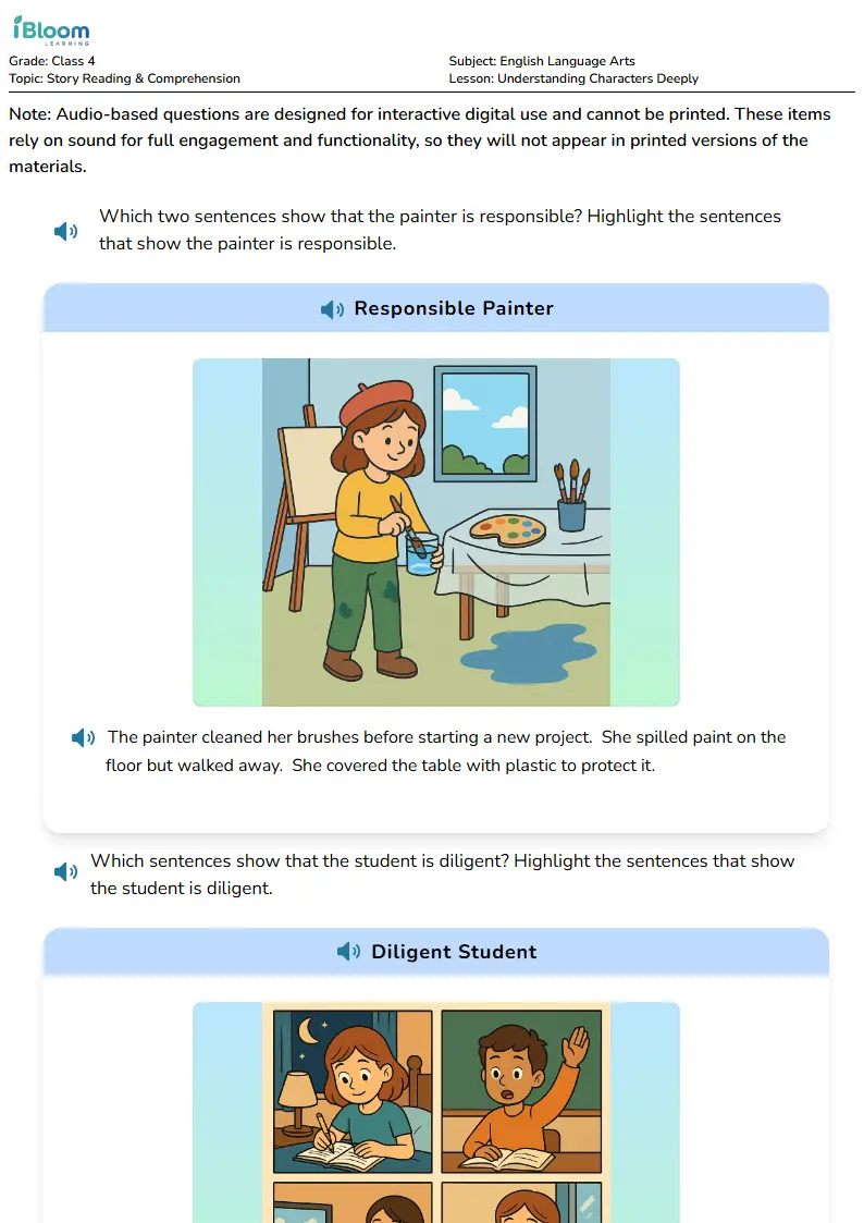Free Understanding Characters Deeply Worksheets for Class 4 | iBloom