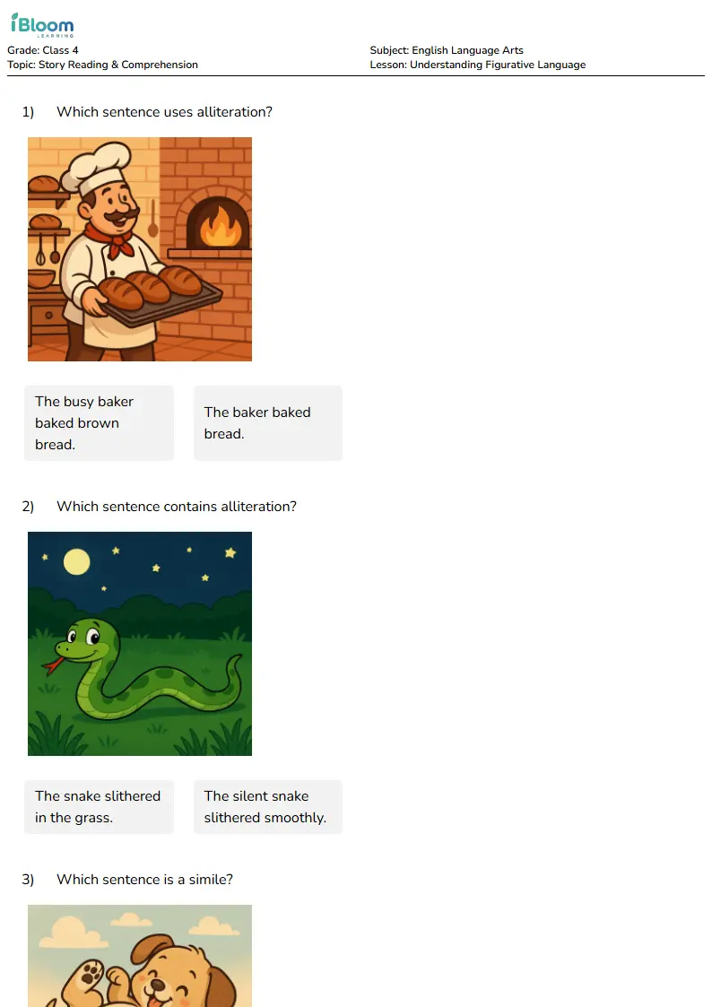 Free Understanding Figurative Language Worksheets for Class 4 | iBloom