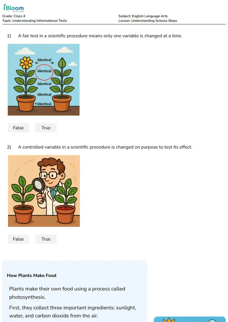 Free Understanding Science Steps Worksheets for Class 4 | iBloom
