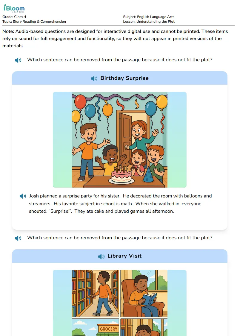 Free Understanding the Plot Worksheets for Class 4 | iBloom