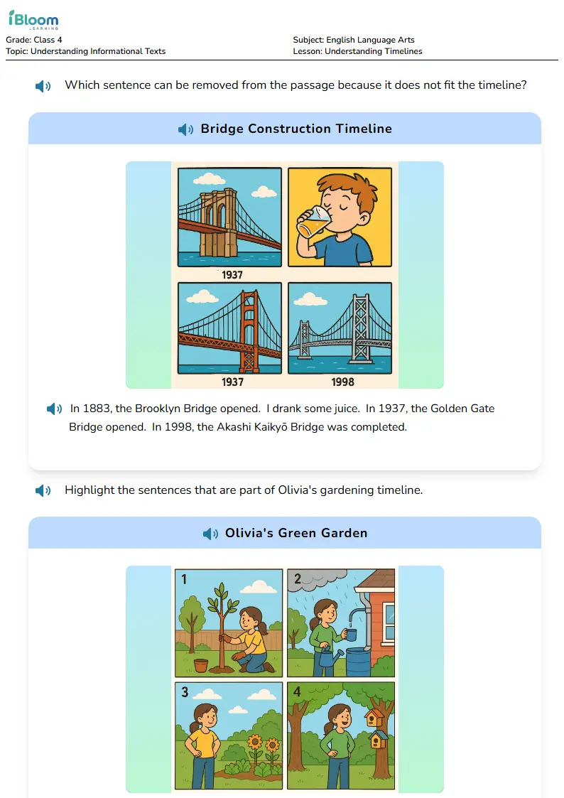 Free Understanding Timelines Worksheets for Class 4 | iBloom
