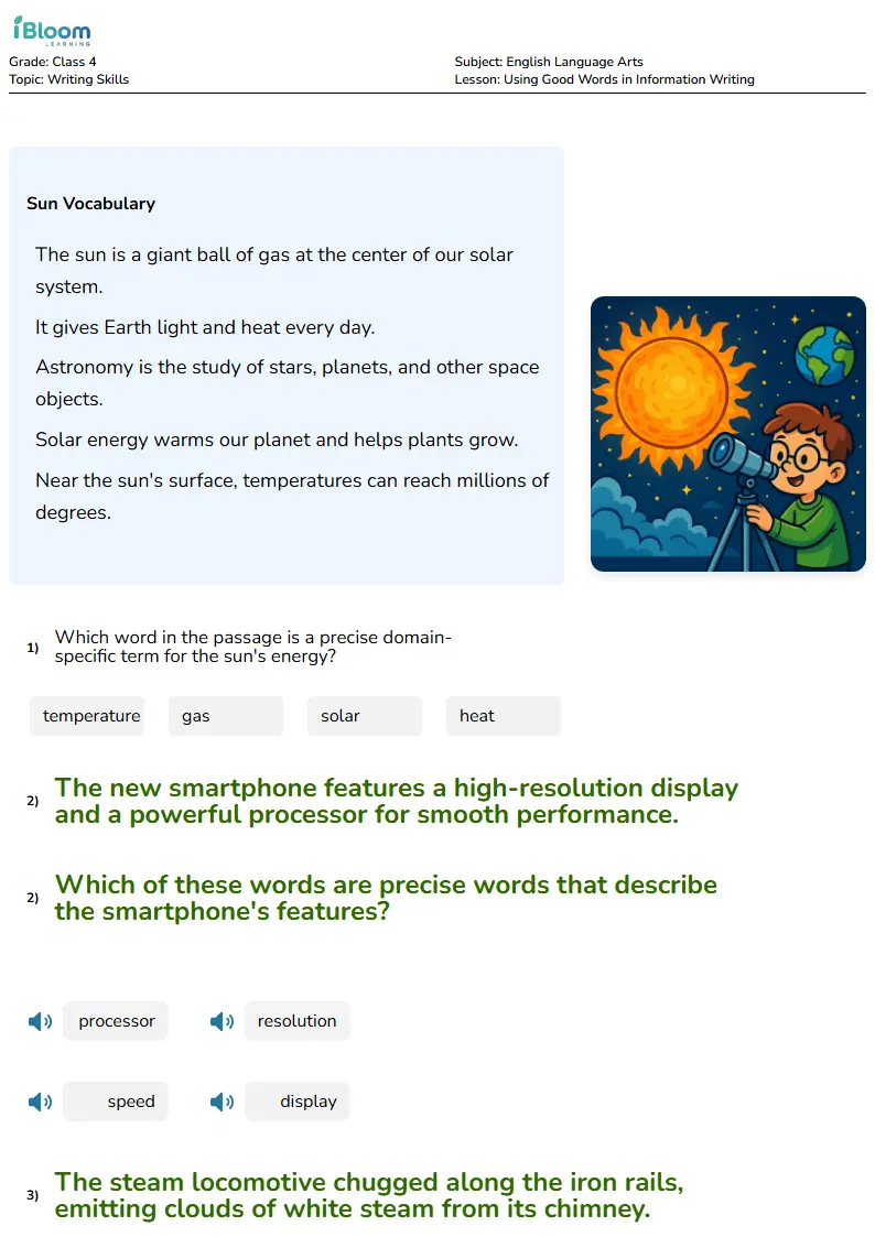 Free Using Good Words in Information Writing Worksheets for Class 4 | iBloom