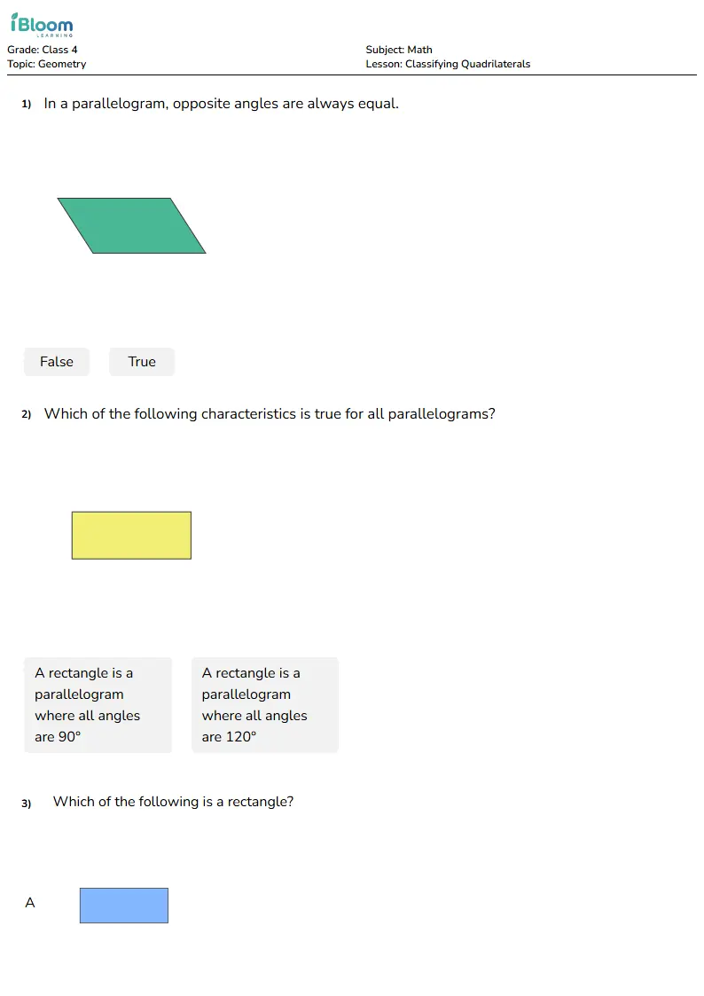 Free Classifying Quadrilaterals Worksheets for Class 4
