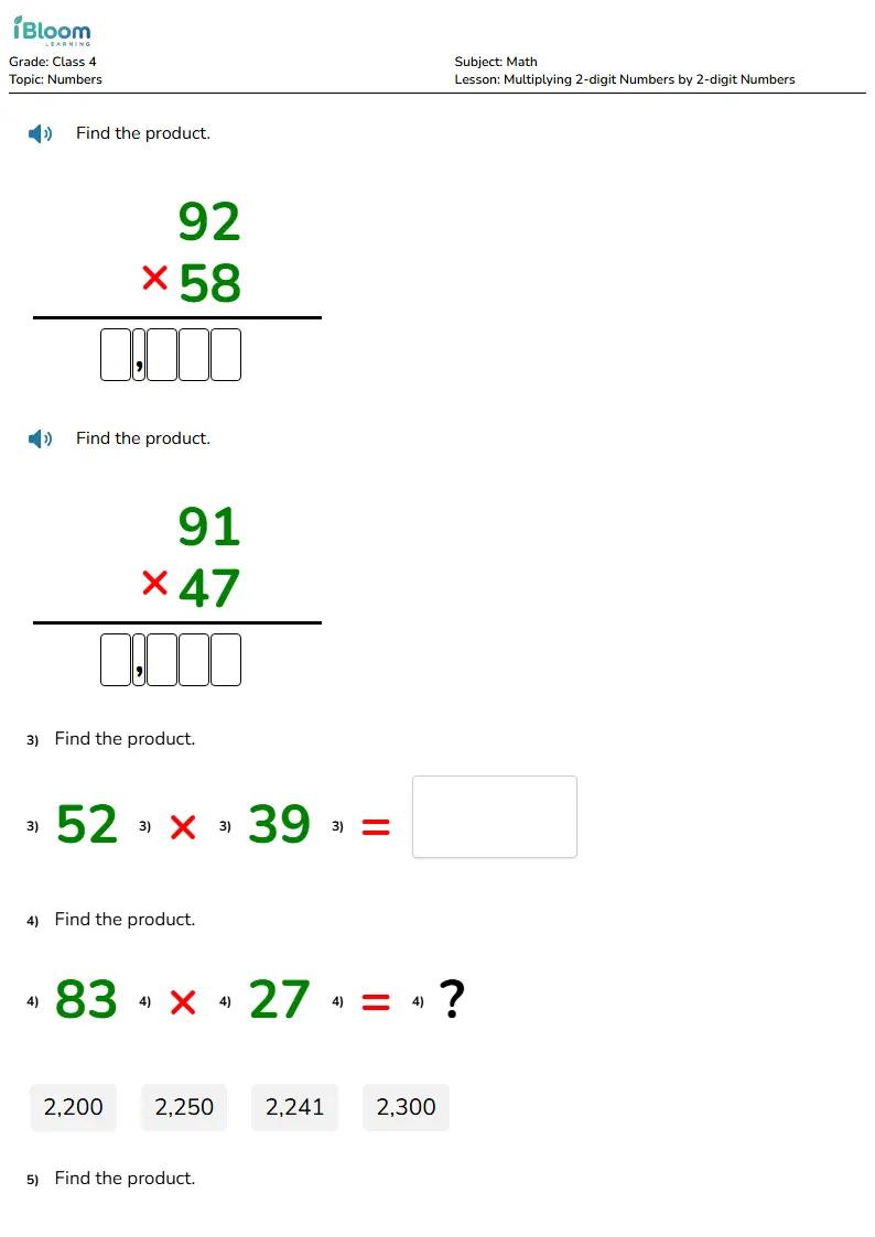 2-Digit by 2-Digit Multiplication | Class 4