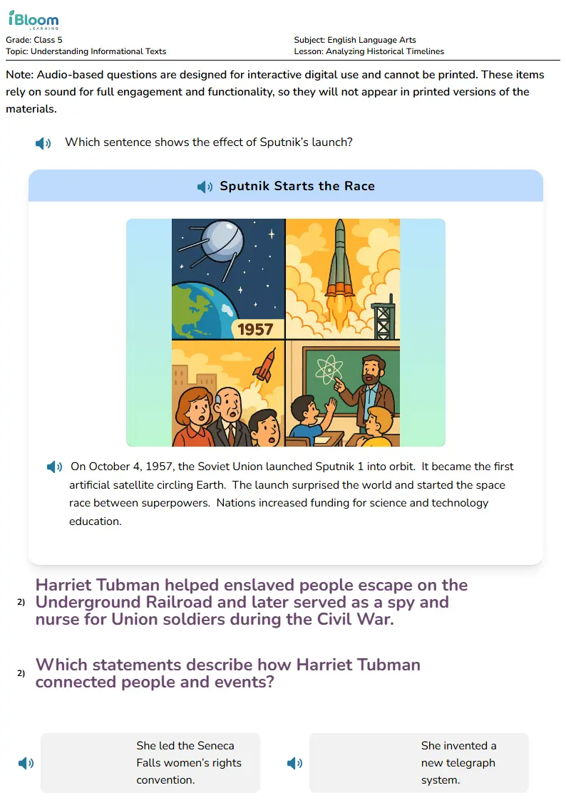 Free Analyzing Historical Timelines Worksheets for Class 5
