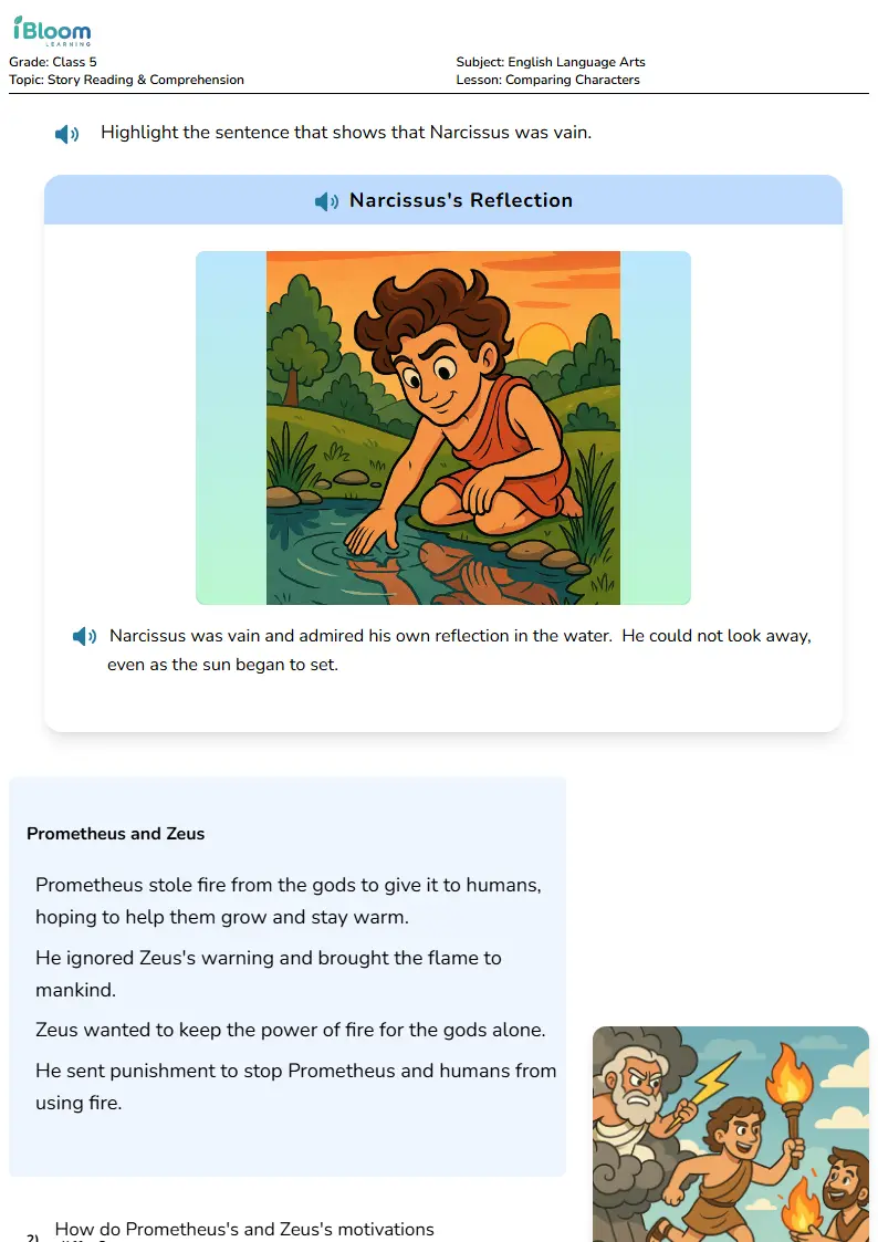 Free Comparing Characters Worksheets for Class 5