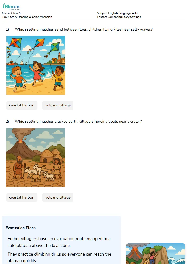 Free Comparing Story Settings Worksheets for Class 5