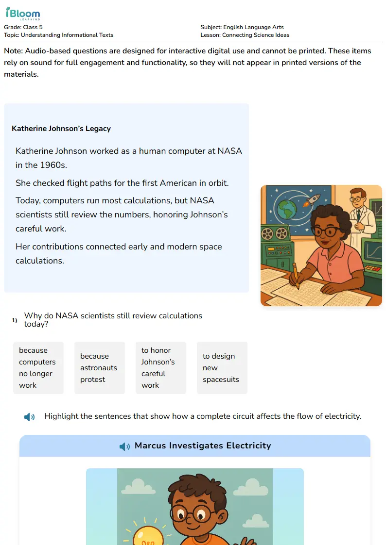 Free Connecting Science Ideas Worksheets for Class 5