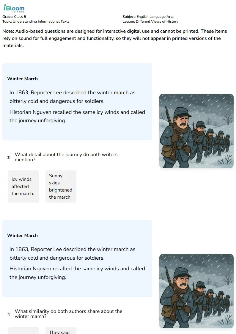 Free Different Views of History Worksheets for Class 5