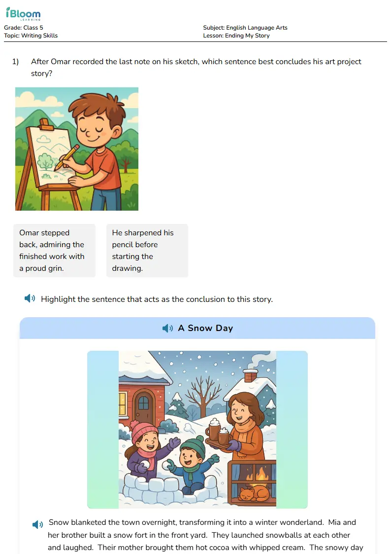 Free Ending My Story Worksheets for Class 5