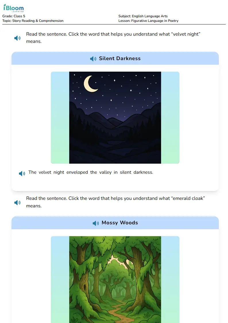 Free Figurative Language in Poetry Worksheets for Class 5