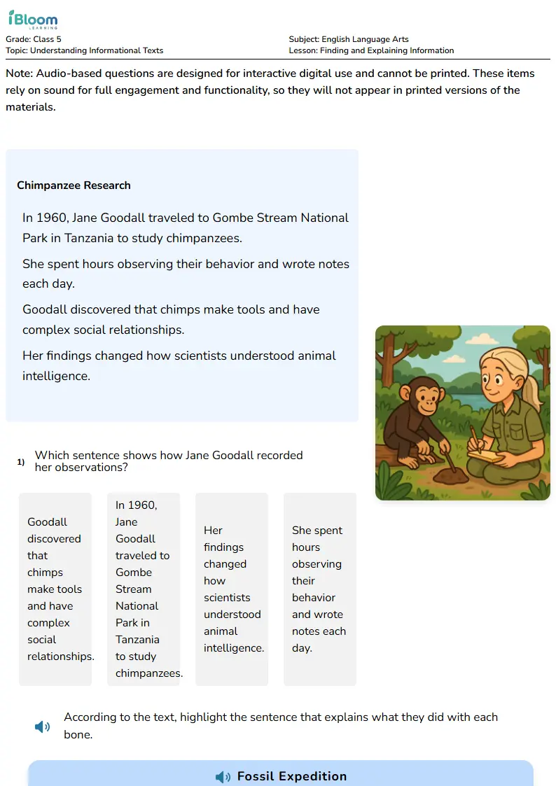 Free Finding and Explaining Information Worksheets for Class 5