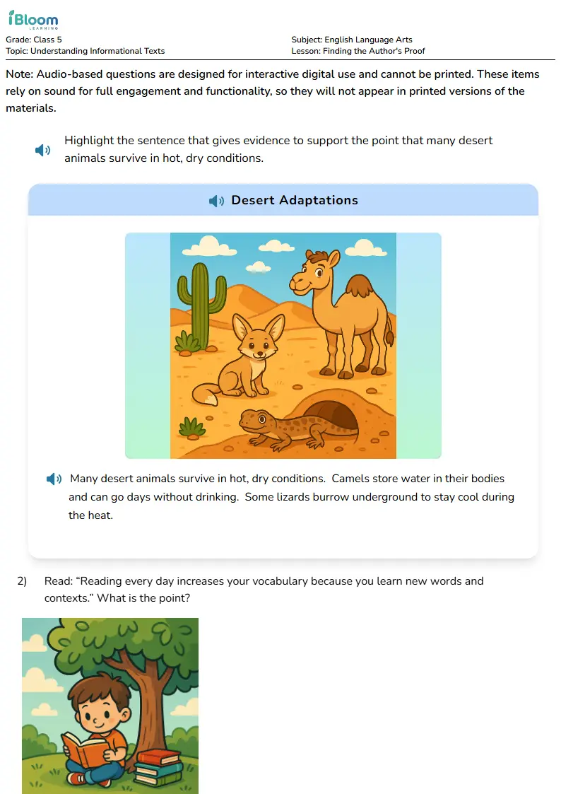 Free Finding the Author's Proof Worksheets for Class 5