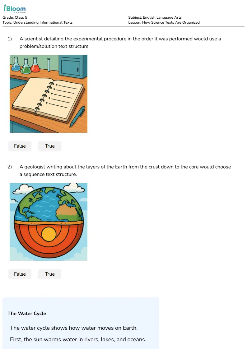 Free How Science Texts Are Organized Worksheets for Class 5 | iBloom