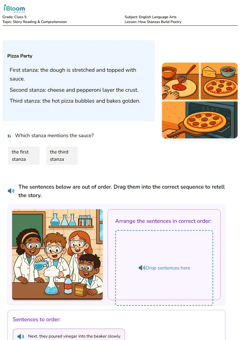 Free How Stanzas Build Poetry Worksheets for Class 5 | iBloom