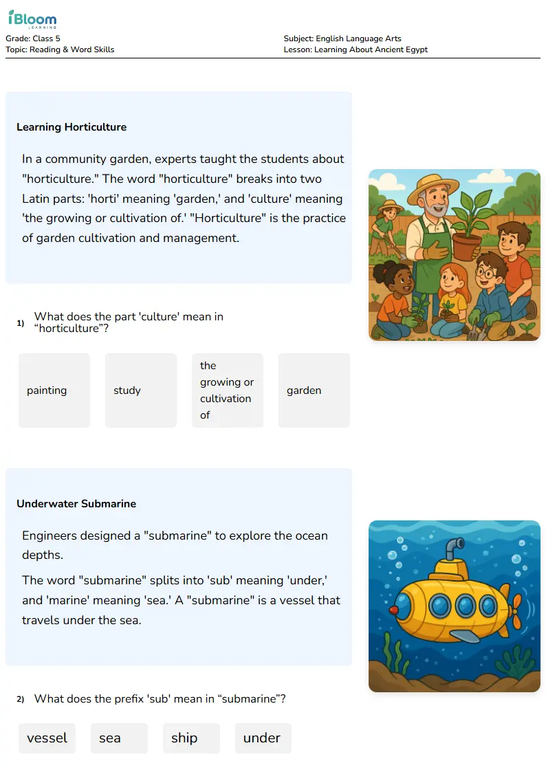 Free Learning About Ancient Egypt Worksheets for Class 5 | iBloom