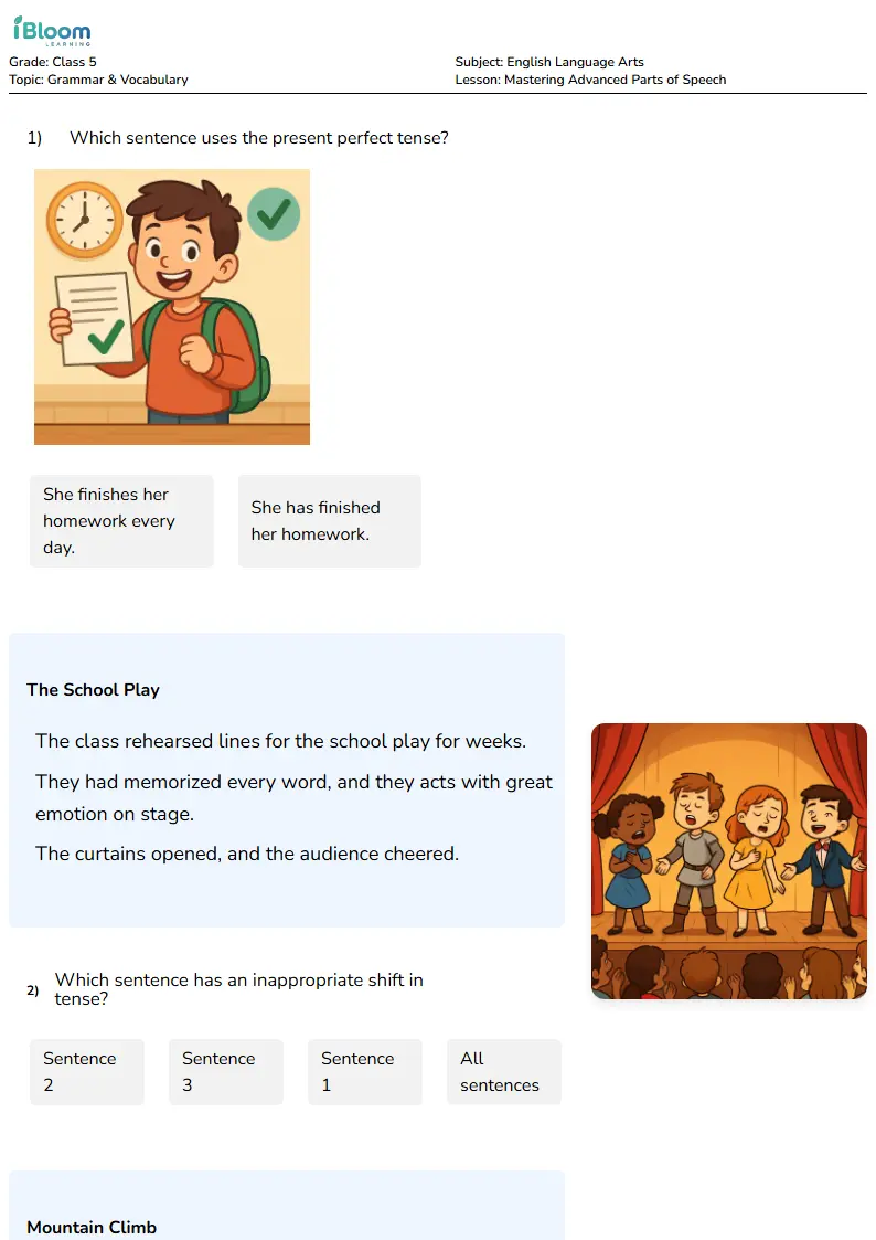 Free Mastering Advanced Parts of Speech Worksheets for Class 5 | iBloom