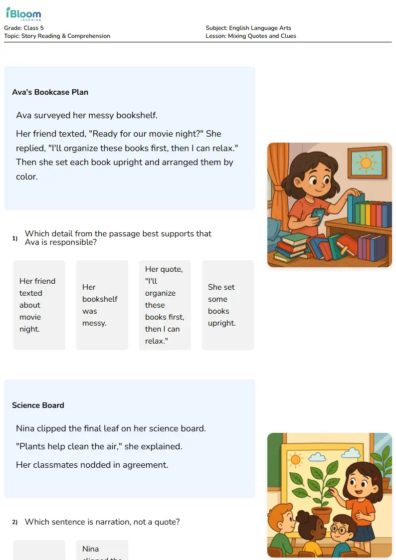 Free Mixing Quotes and Clues Worksheets for Class 5 | iBloom