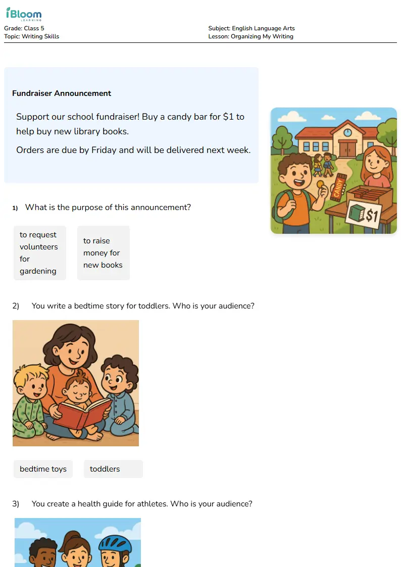 Free Organizing My Writing Worksheets for Class 5 | iBloom