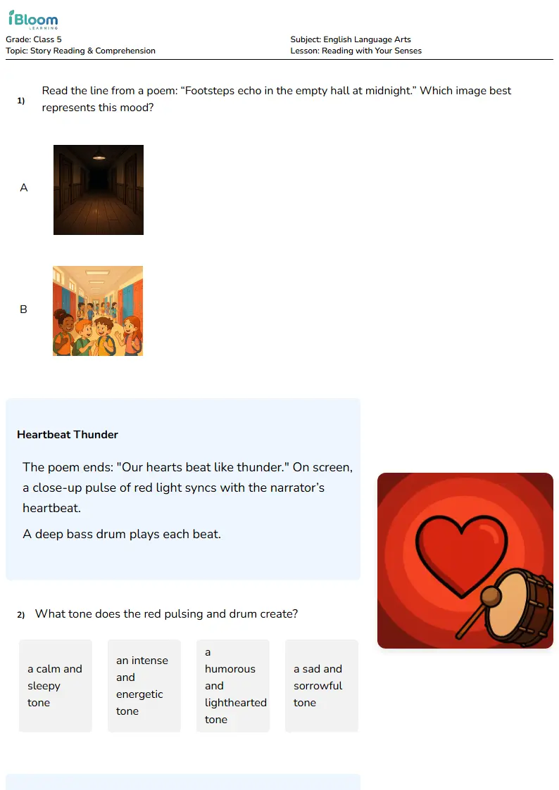 Free Reading with Your Senses Worksheets for Class 5 | iBloom