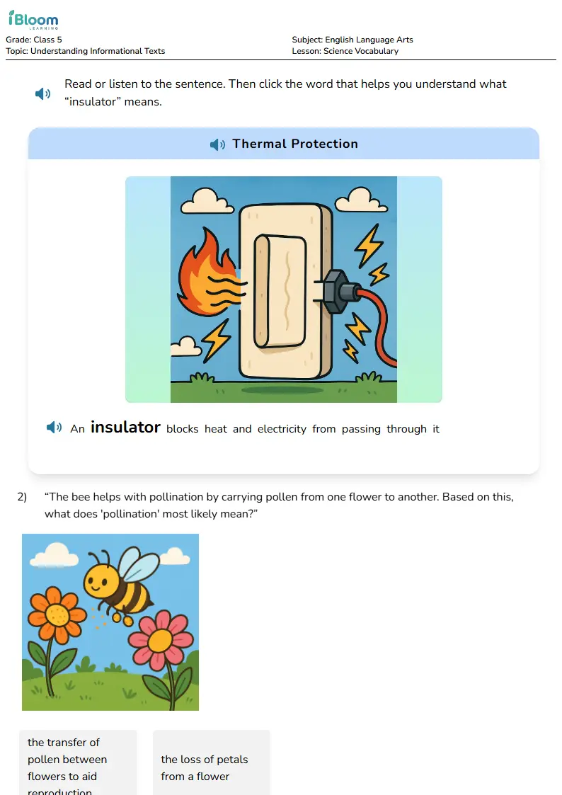 Free Science Vocabulary Worksheets for Class 5 | iBloom