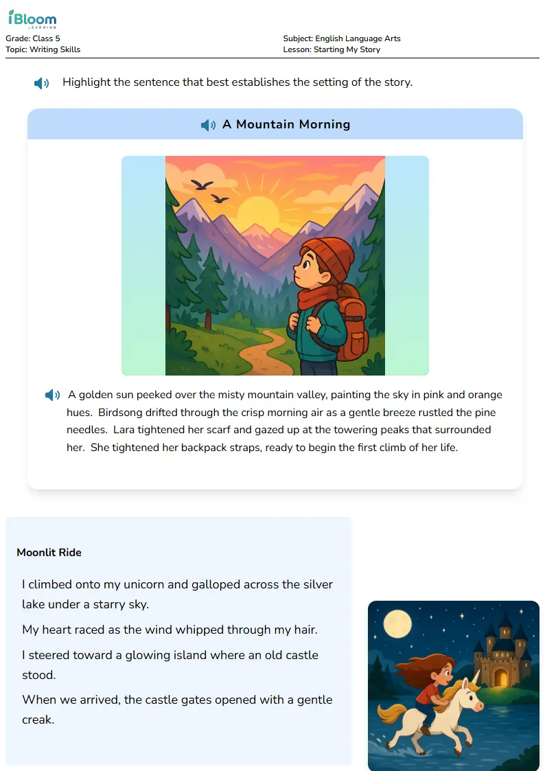 Free Starting My Story Worksheets for Class 5 | iBloom